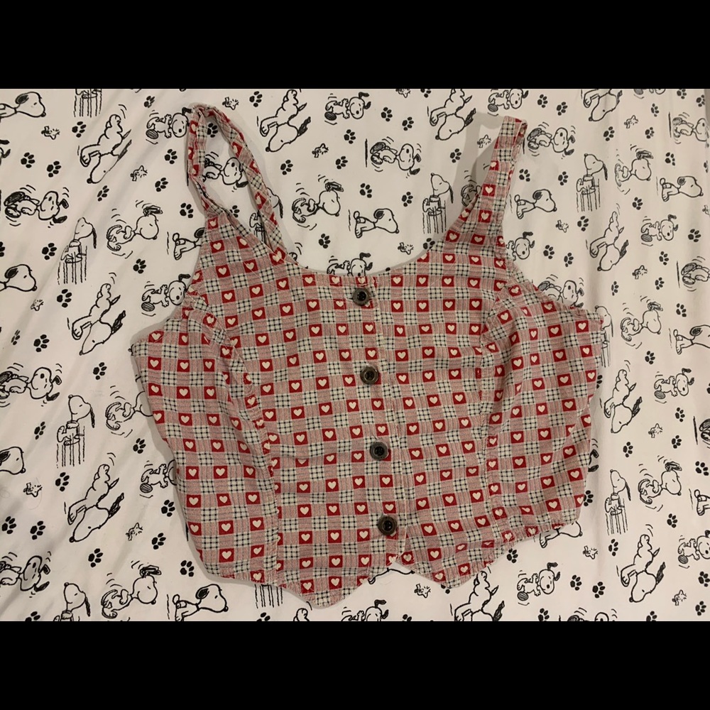 Vintage crop button top with hearts